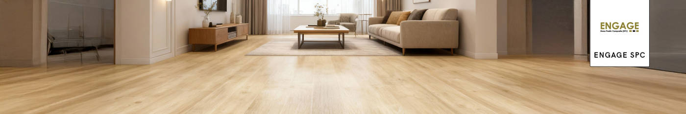 engage spc flooring in a UAE apartment with sofa, coffee table, and tv set