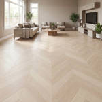 SH Cotton White Engineered Chevron Wood Flooring Waiting Area