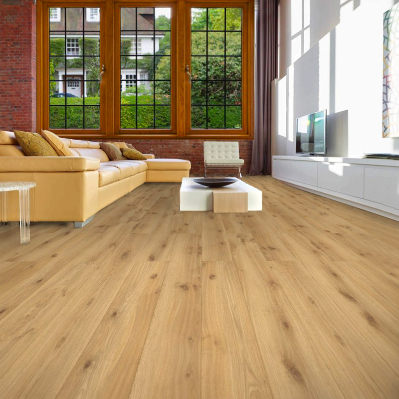 gerbur prime camel oak natural laminate flooring in open plan lounge