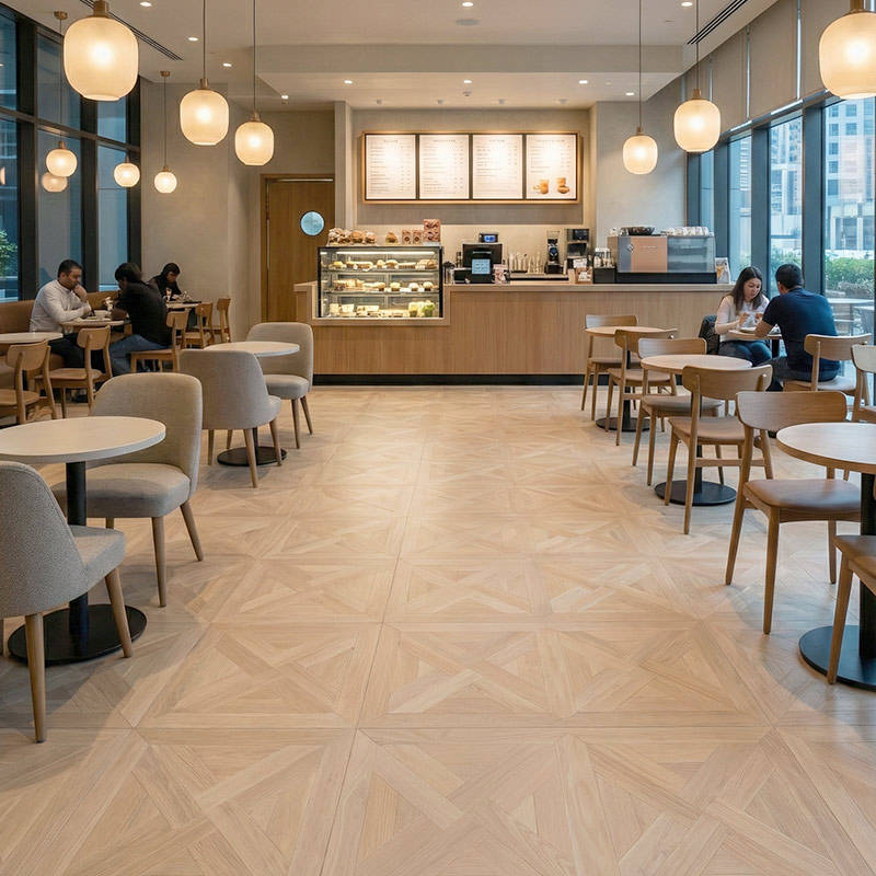 RP Chelsea Square Elegant Wave Sandstone 10 Parquetry Wood Flooring Cafe Sitting Area