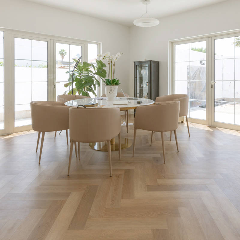 Vinyl Click Herringbone Classic Dark Oak Dining Room