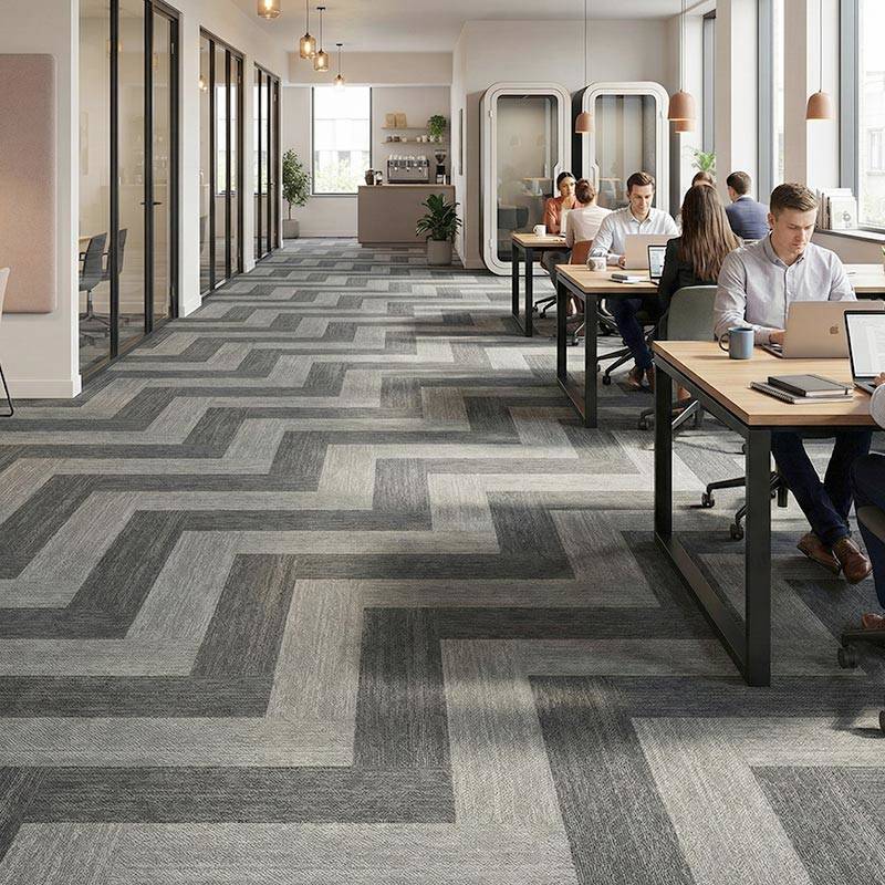 british carpet mill dark grey autumn zig zag patterned carpet in office