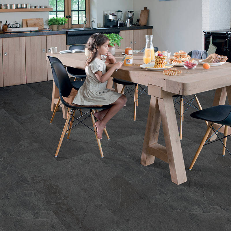 QS Ambient Black Slate Kitchen Girl Dinning Vinyl Click