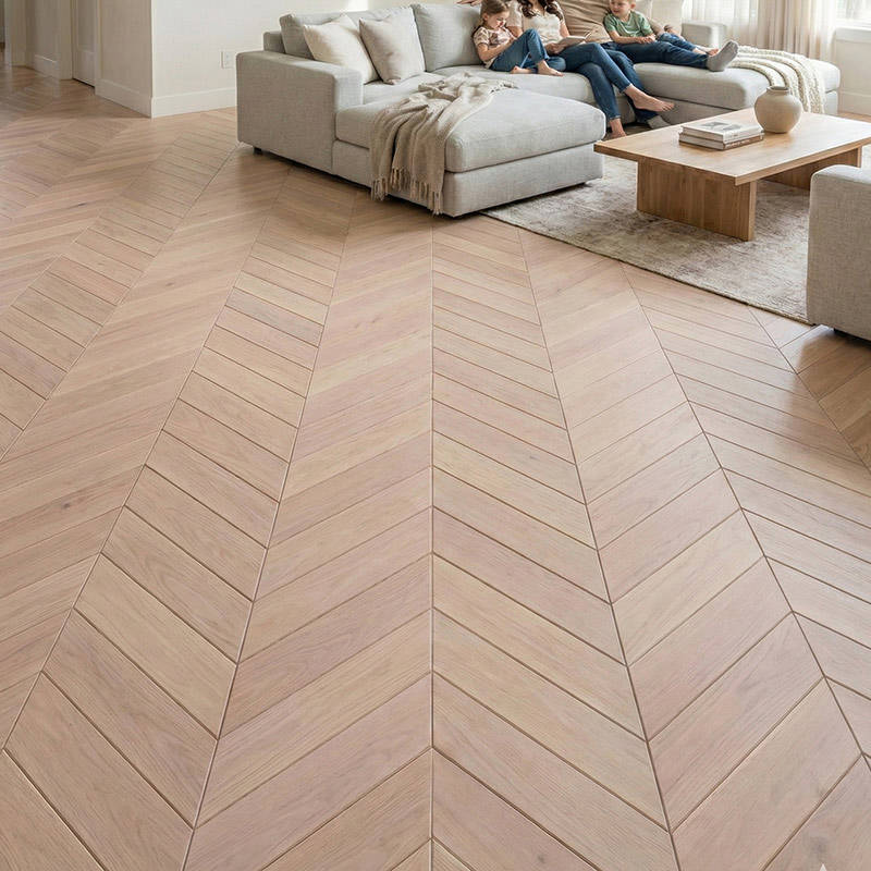 SH Corn Silk 2 Engineered Chevron Wood Flooring Familyroom