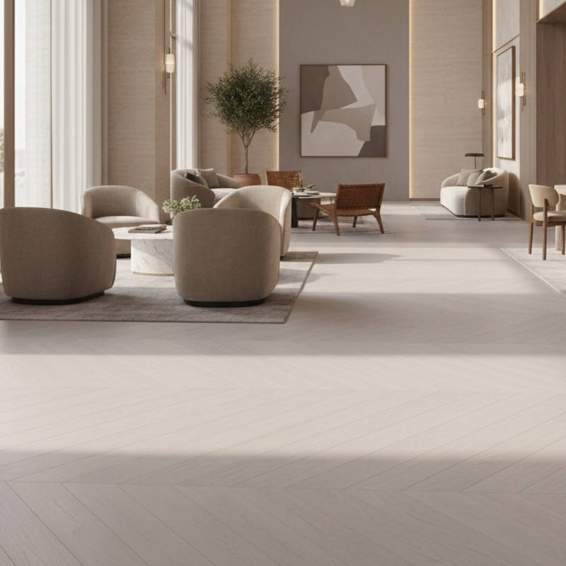 RP Chevron Steel 22 Engineered Wood Flooring Waitingarea