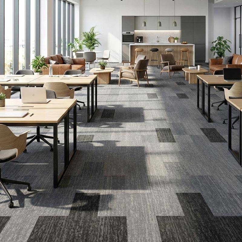 british carpet mill autumn grey and dark grey patterned carpet tiles in office