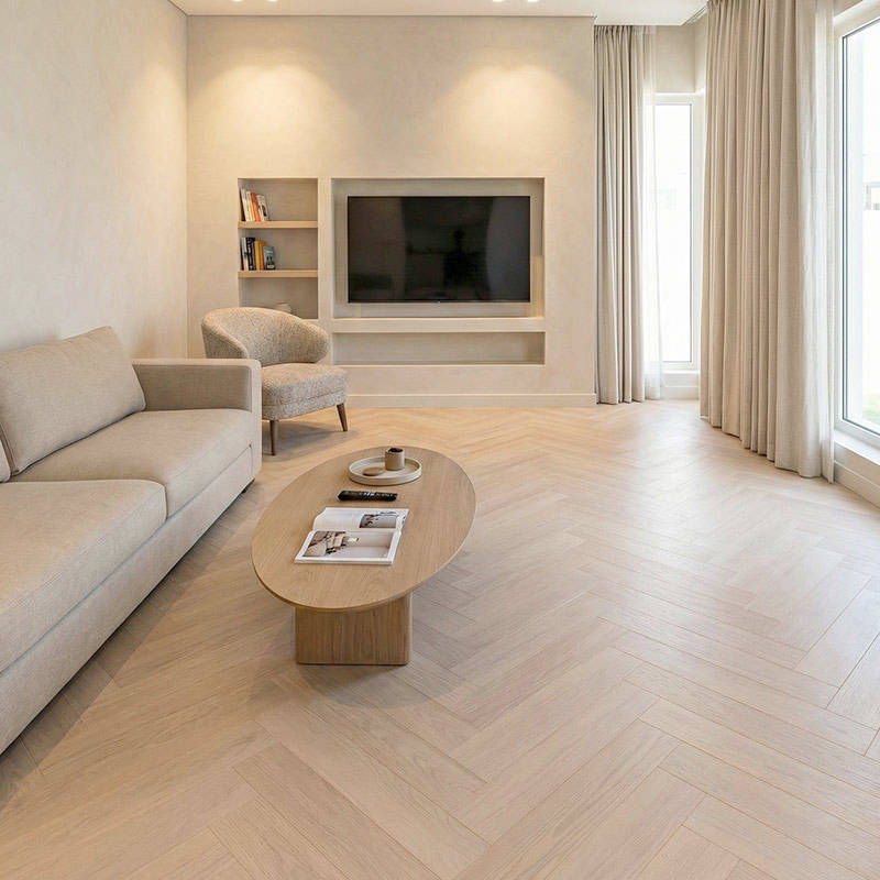 RP Boa Hybrid Herringbone Sandcastle 10 Engineered Wood Flooring Villa Livingroom