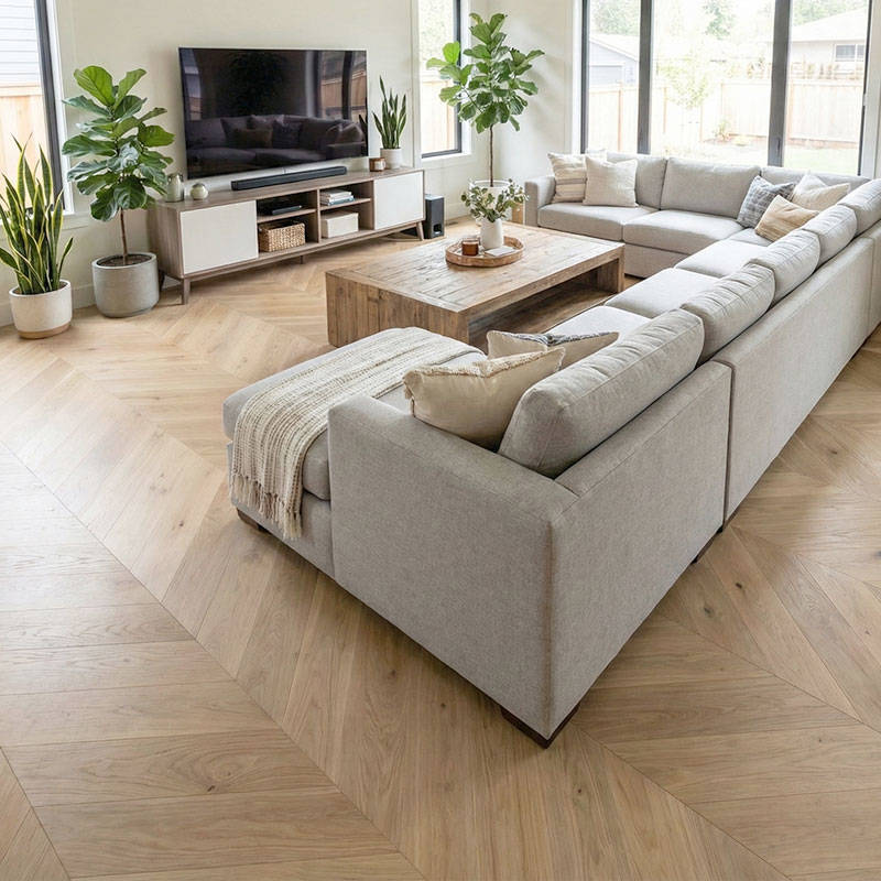 SH Oak 3 Engineered Chevron Wood Flooring Family Room