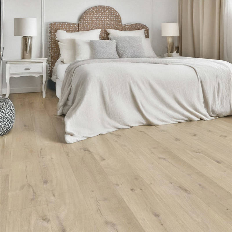QS Pulse Cotton Oak Beige Vinyl Flooring Bedroom Interior