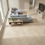 SH Cotton White Engineered Eternal Herringbone Wood Flooring Familyroom