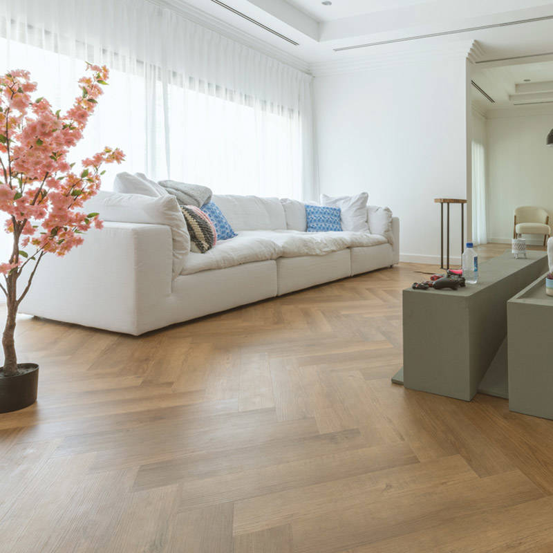 Reclaimed Oak Vinyl Click Herringbone Livingroom