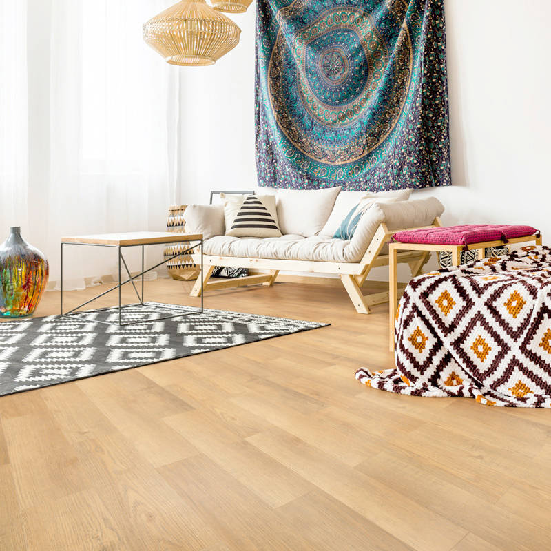 Reclaimed Oak Vinyl Click Herringbone Living Room