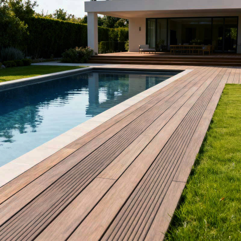 sahara brown smart decking with pool in villa back garden