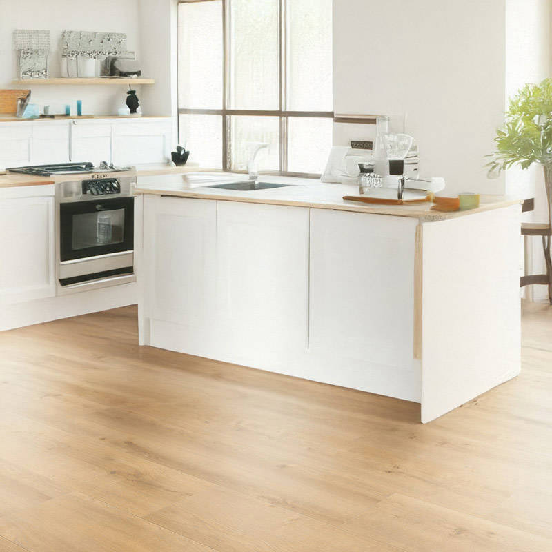 gerbur ultra natural blond oak laminate flooring in kitchen area