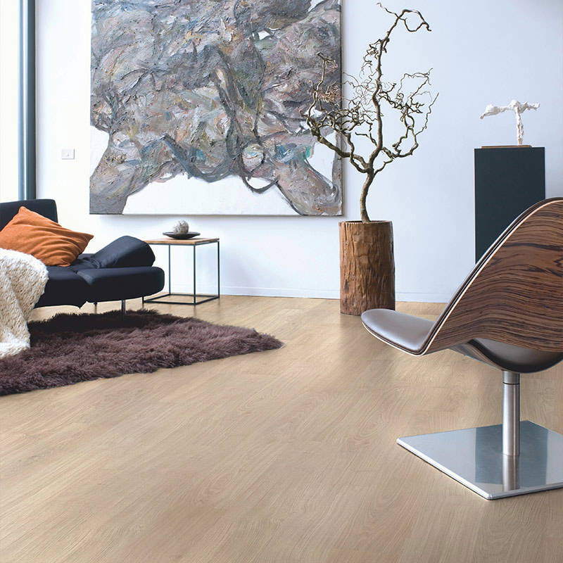 eligna quick step light grey varnish oak laminate flooring in living space