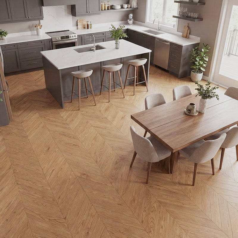 SH Castle Brown 06 Engineered Chevron Wood Flooring Kitchen