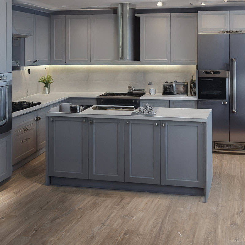 QS Balance Canyon Oak Dark Brown With Saw Cuts Kitchen