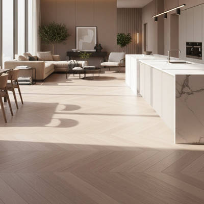 RP Chevron Sandcastle 10 Engineered Wood Flooring Kitchen Area