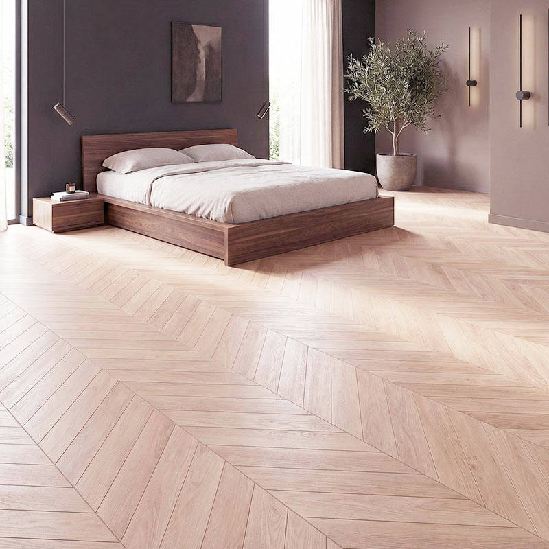 royal parquet chevron classic nordic driftwood parquet flooring in a bedroom