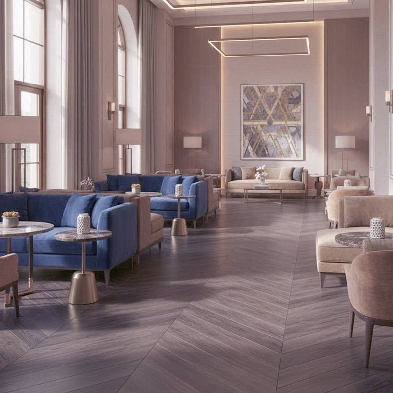 RP Chevron Butterscotch 19 Engineered Wood Flooring Hotel Waitingarea