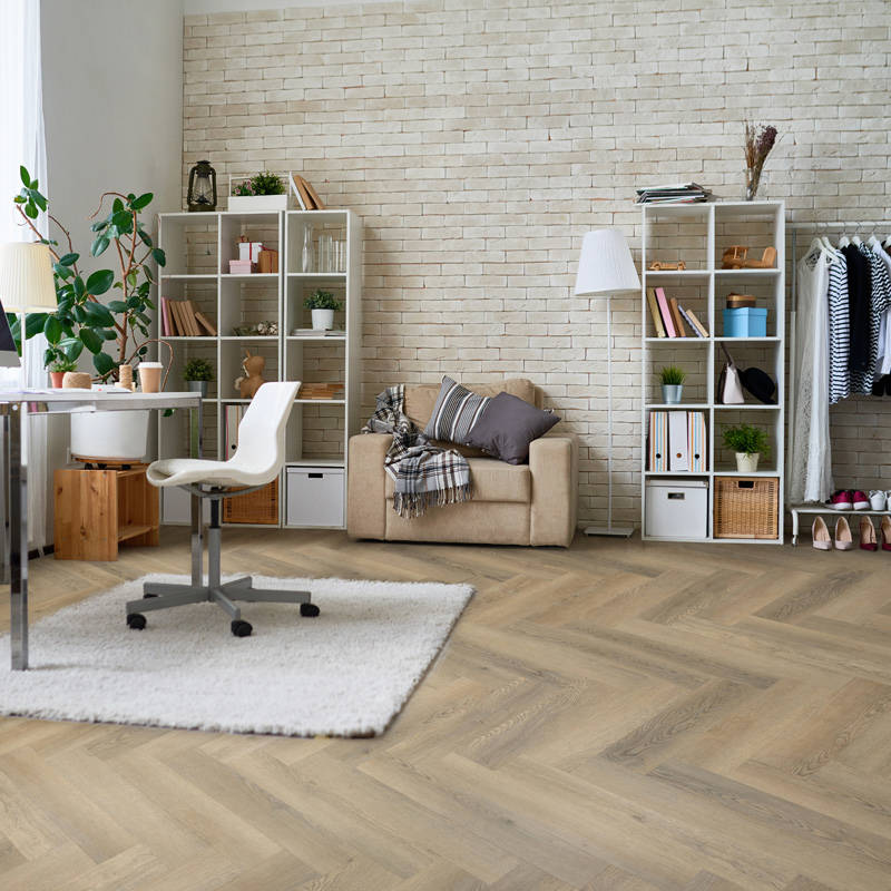 Desert Grey Oak Vinyl Click Herringbone Home Office